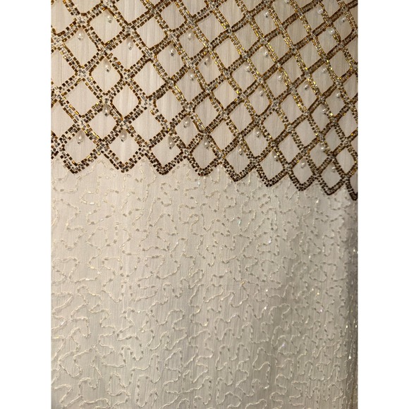 Laurence Kazar Beaded Pearl Sequin Cocktail Dress Ivory Short Sleeve Evening M - Picture 6 of 7